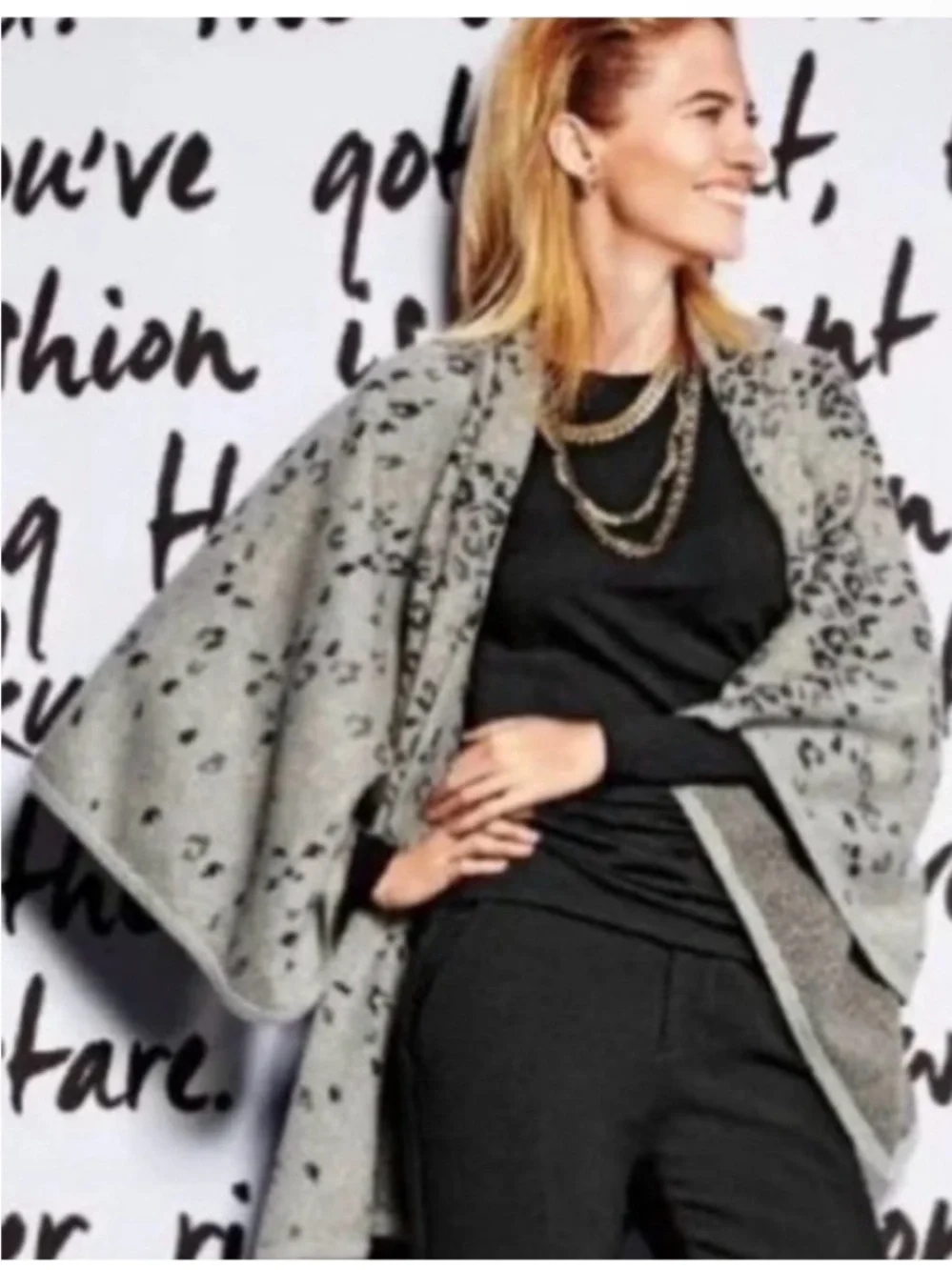 CABI Neutral Grey Cozy Chic GiGi Animal Print Knit Layering Wrap One Size